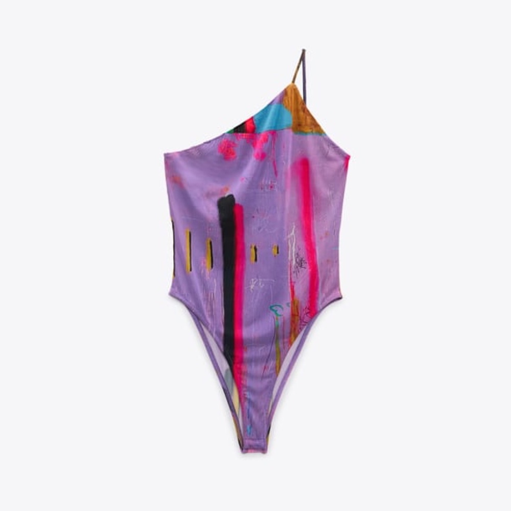 NWOT Zara Women's David Pher Printed Asymmetric Bodysuit